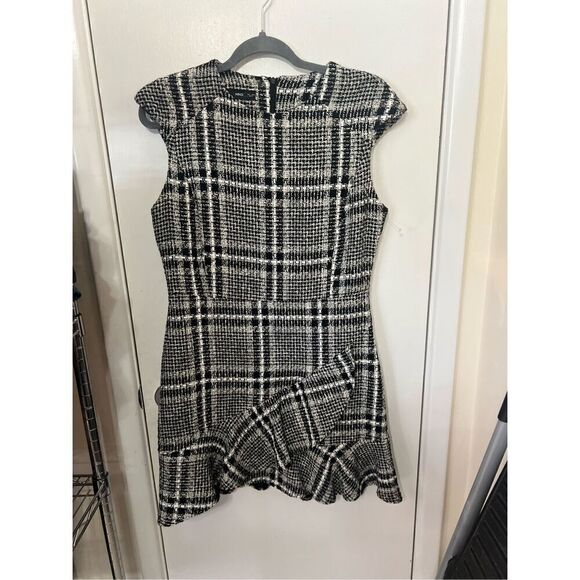 MNG Mango Black White Short Sleeve Tweed Dress SZ M - Picture 1 of 8